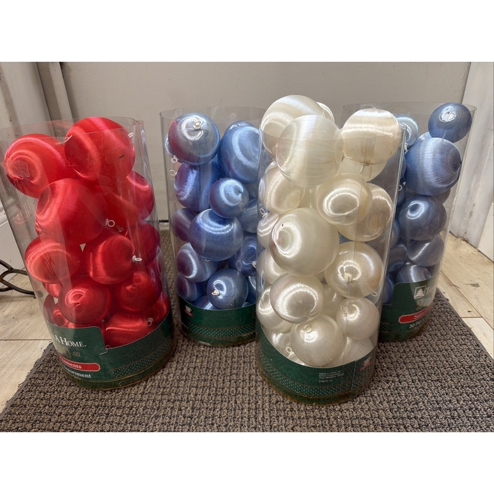 VTG Satin Wrapped Christmas Ball Ornaments  Lot Of Over 100 Red Blue White
